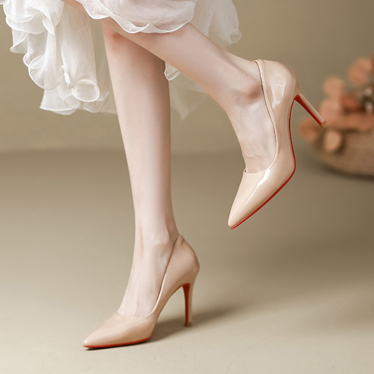 Pointed Patent Leather Red-soled High Heel 