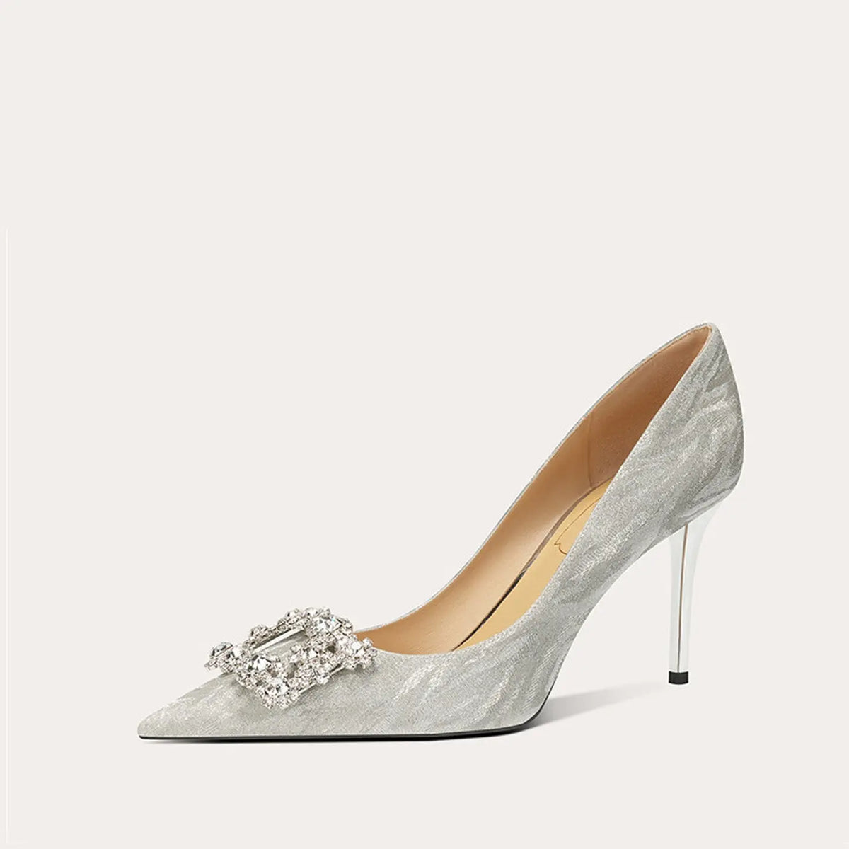 French Square Rhinestone Sheepskin High Heel HH019 