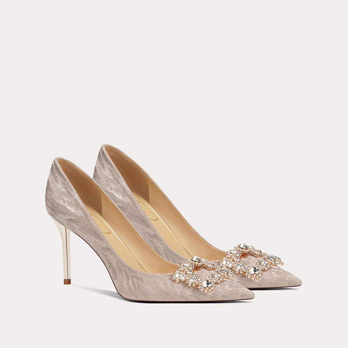 French Square Buckle Rhinestone Sheepskin High Heel 