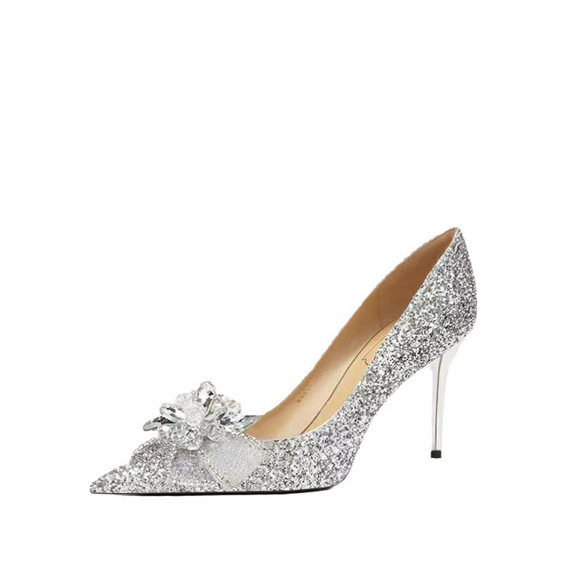 French Crystal Sheepskin High Heel 