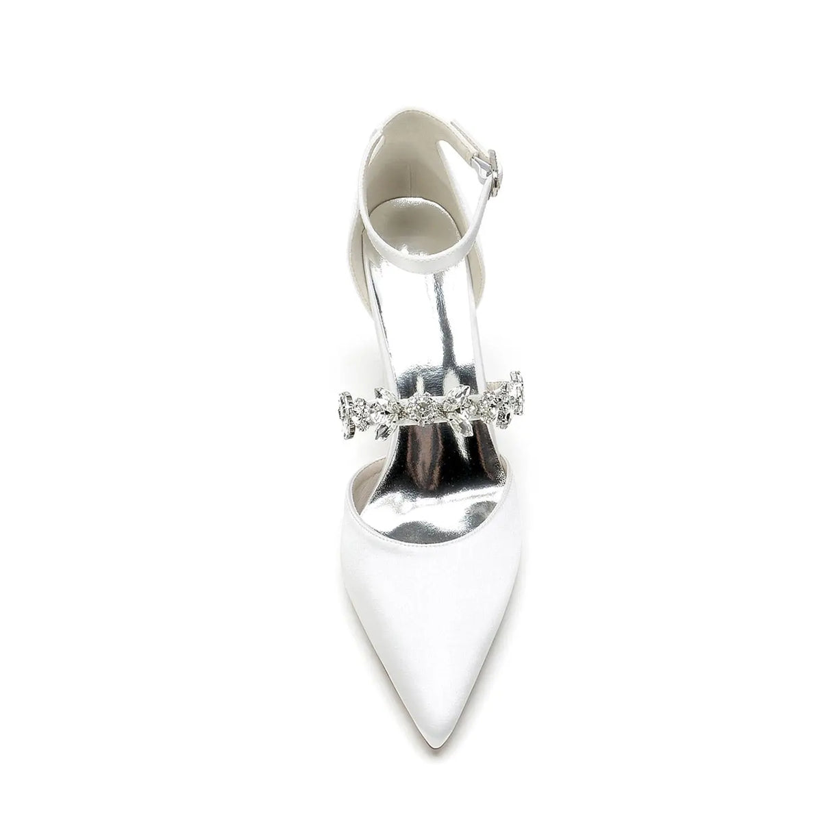 Pointed-Toe Block-Heel Pumps with Ankle Strap and Rhinestones HH022 