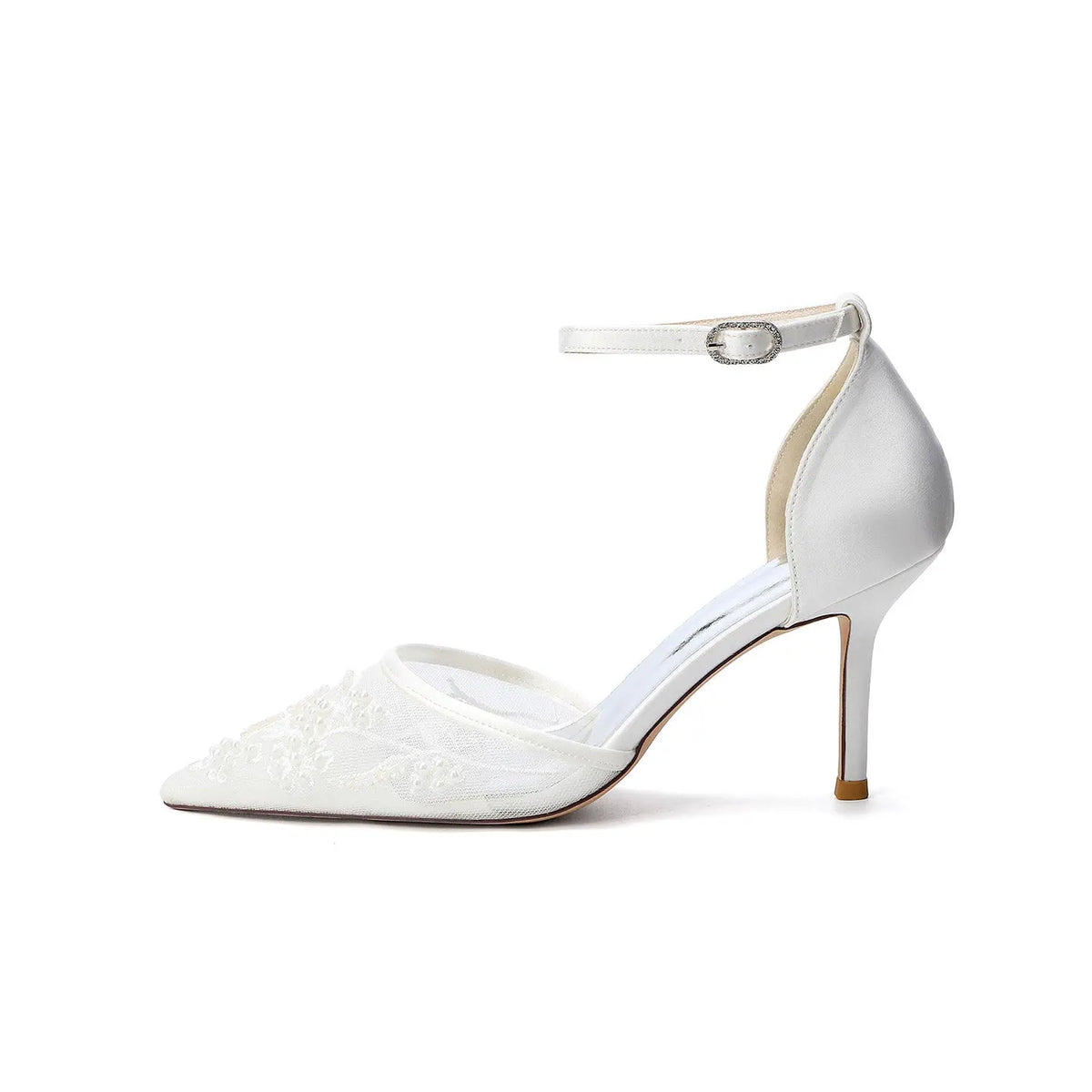 Pearl Embellished Mesh Pointed Toe High Heel HH024 