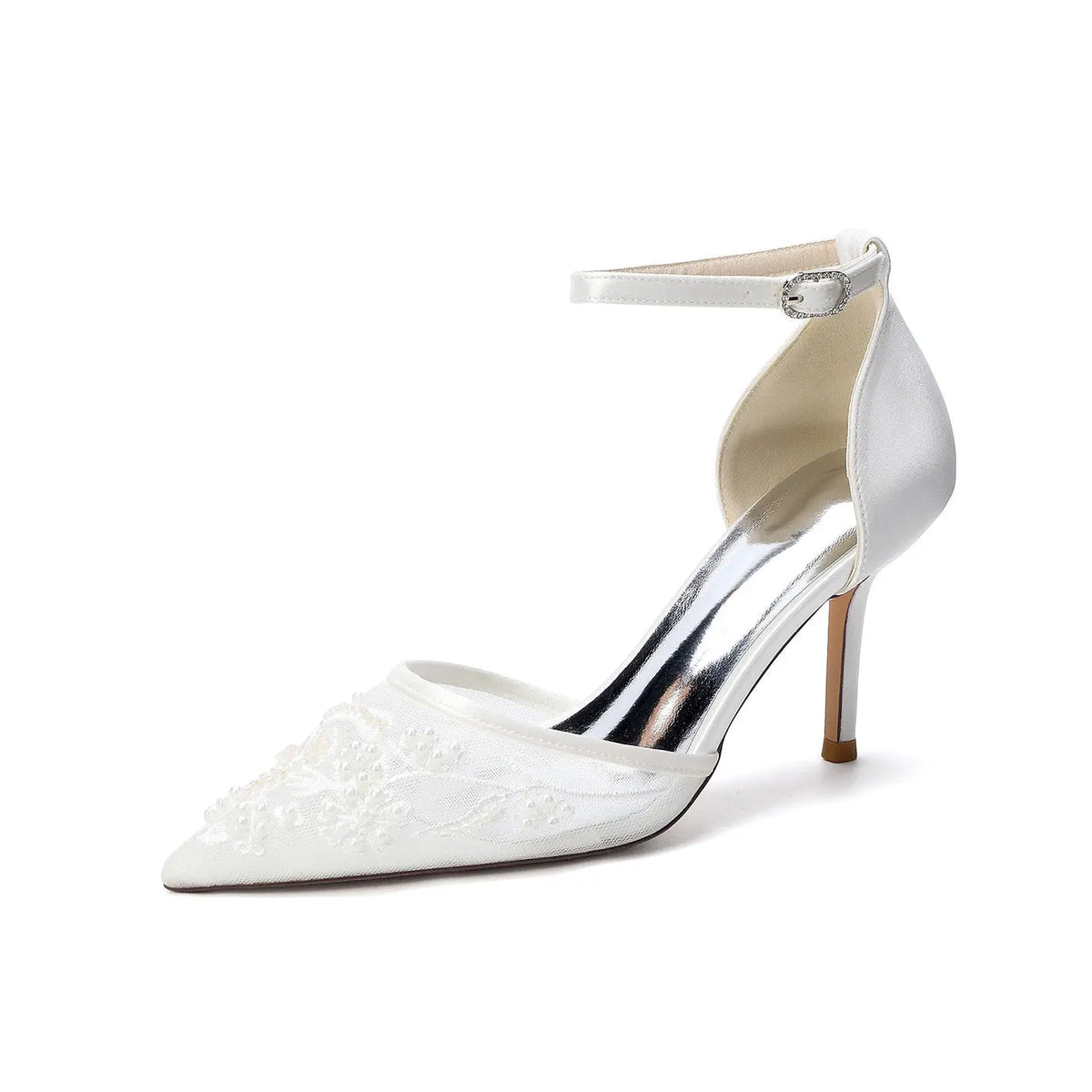 Pearl Embellished Mesh Pointed Toe High Heel HH024 