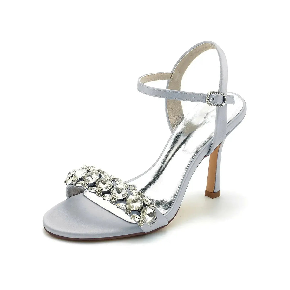 Glamorous Crystal Embellished Satin Ankle Strap Stiletto High Heel HH026 