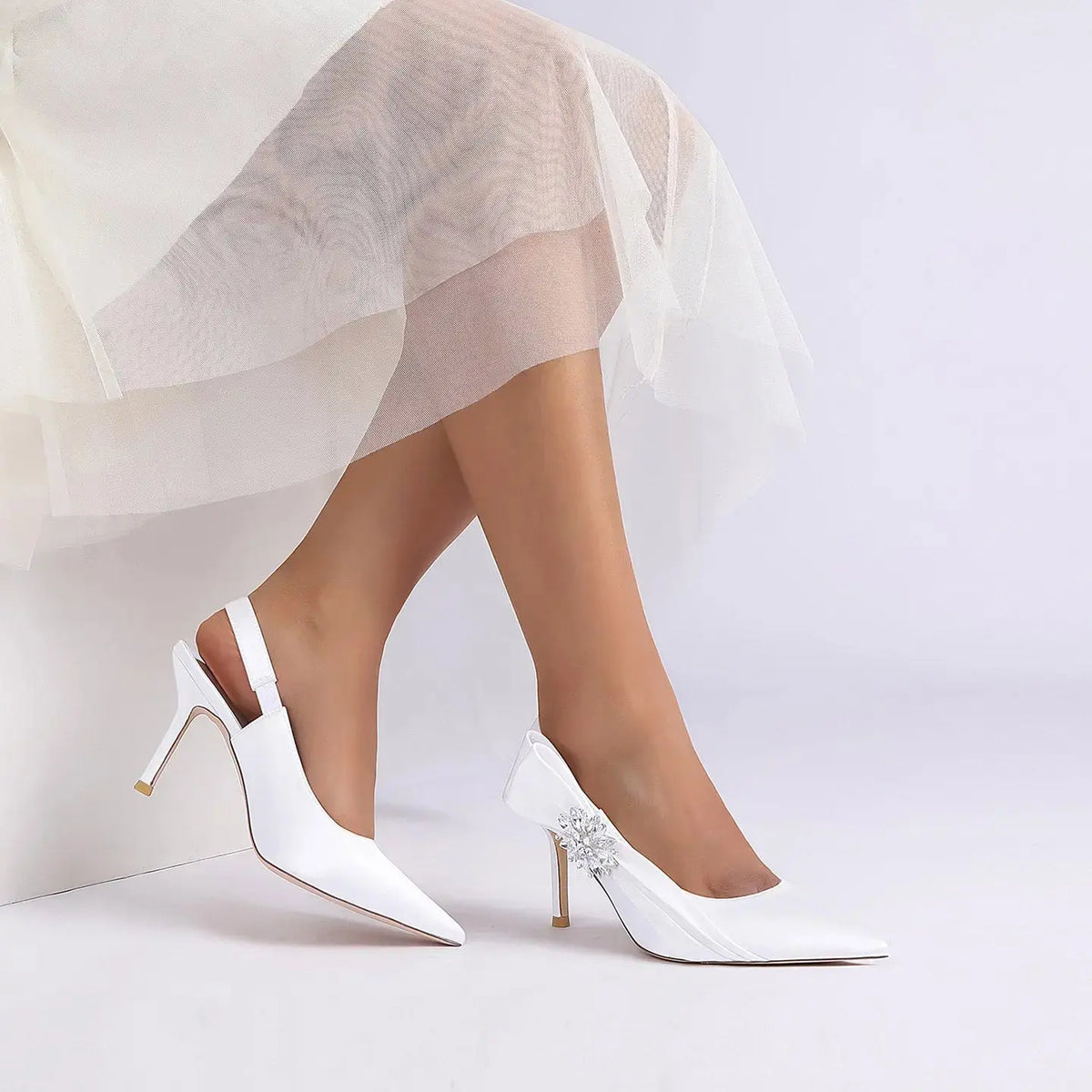 Crystal Embellished Slingback Pointed Toe Stiletto High Heel HH027 