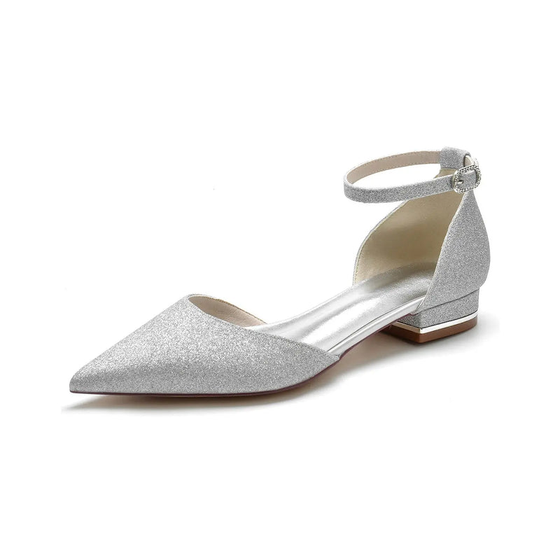 Glitter Ankle Strap Pointed Toe Block High Heel HH028 