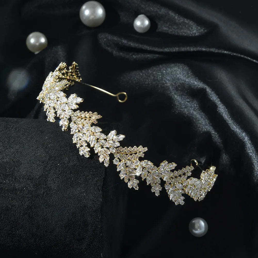 Dainty Crystal Golden Leaf Headband HP007 