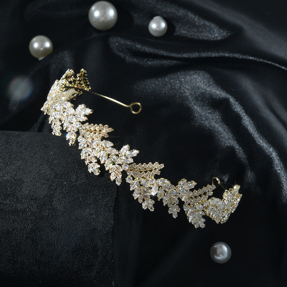 Dainty Crystal Golden Leaf Headband HP007 