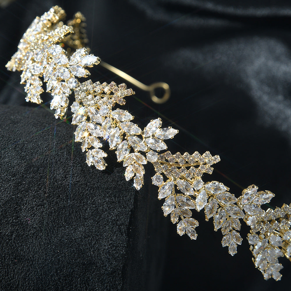 Dainty Crystal Golden Leaf Headband HP007 