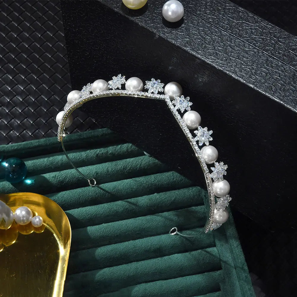 Snowflake Crystal & Pearl Tiara HP012-6