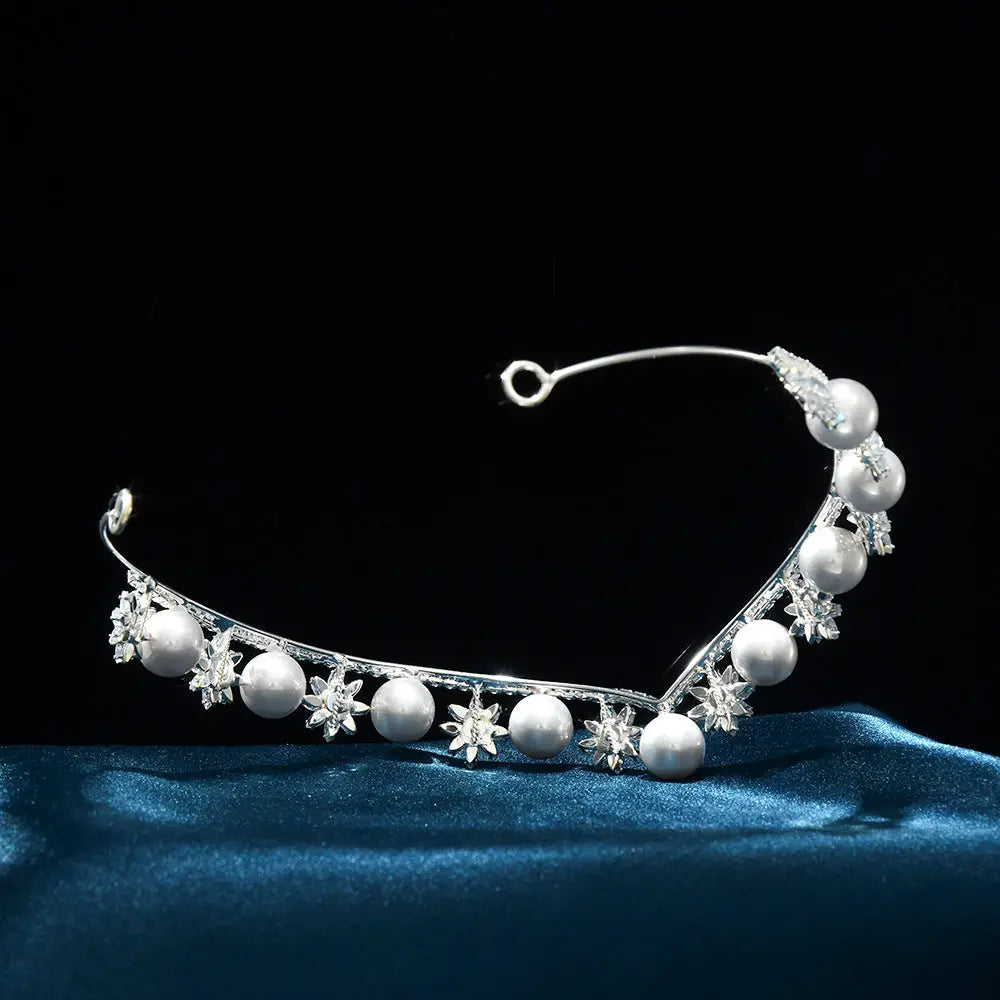 Snowflake Crystal & Pearl Tiara HP012-3