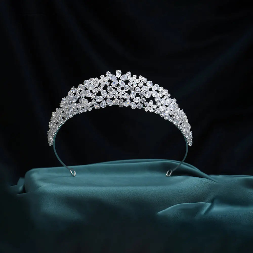 Majestic Cubic Zirconia Crown - Luxury Statement Bridal Headpiece HP013