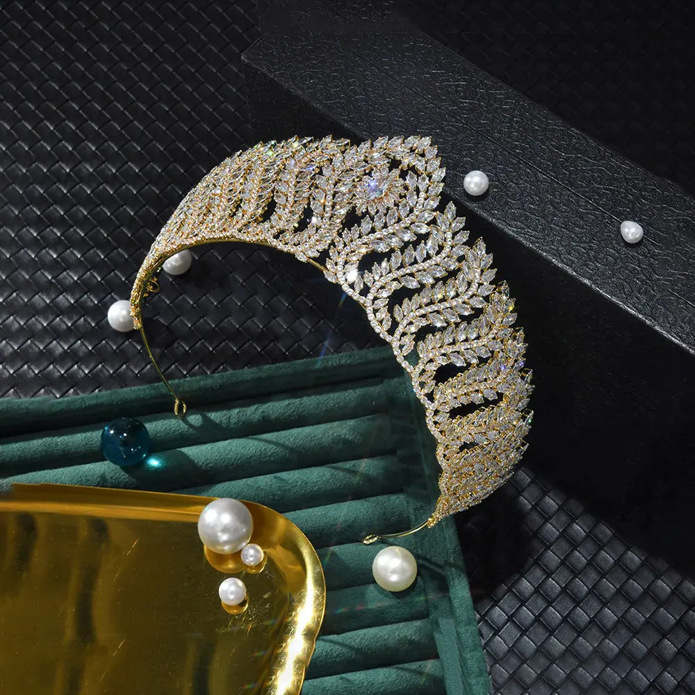 Opulent Marquise Leaf Gold Tiara HP017-6