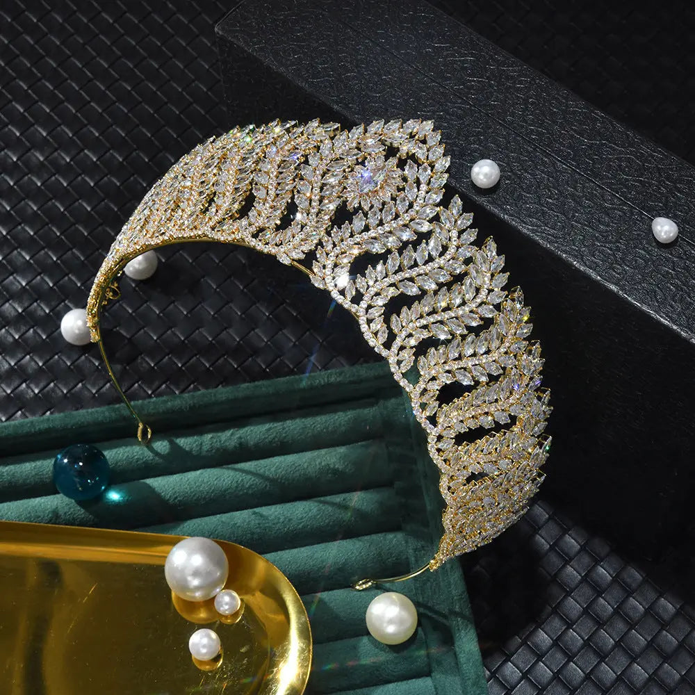 Opulent Marquise Leaf Gold Tiara HP017