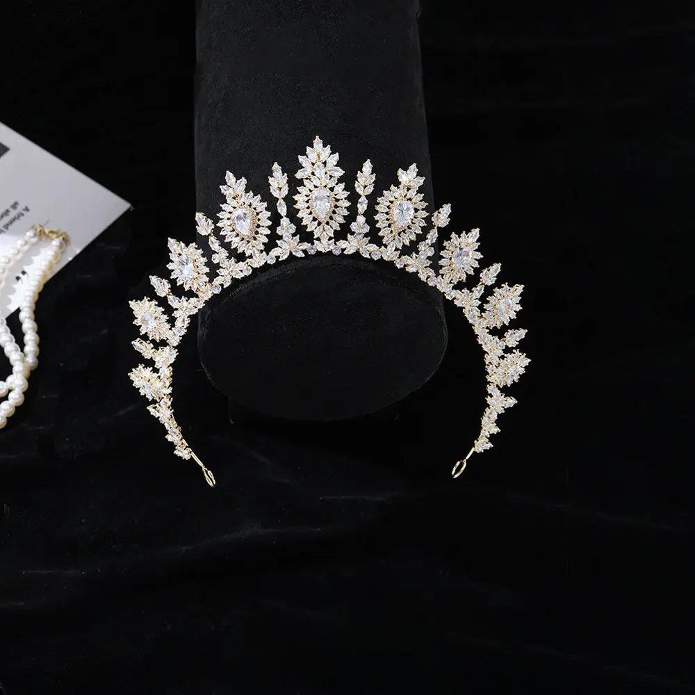 Luxurious Gold Sunburst Crystal Bridal Tiara HP019