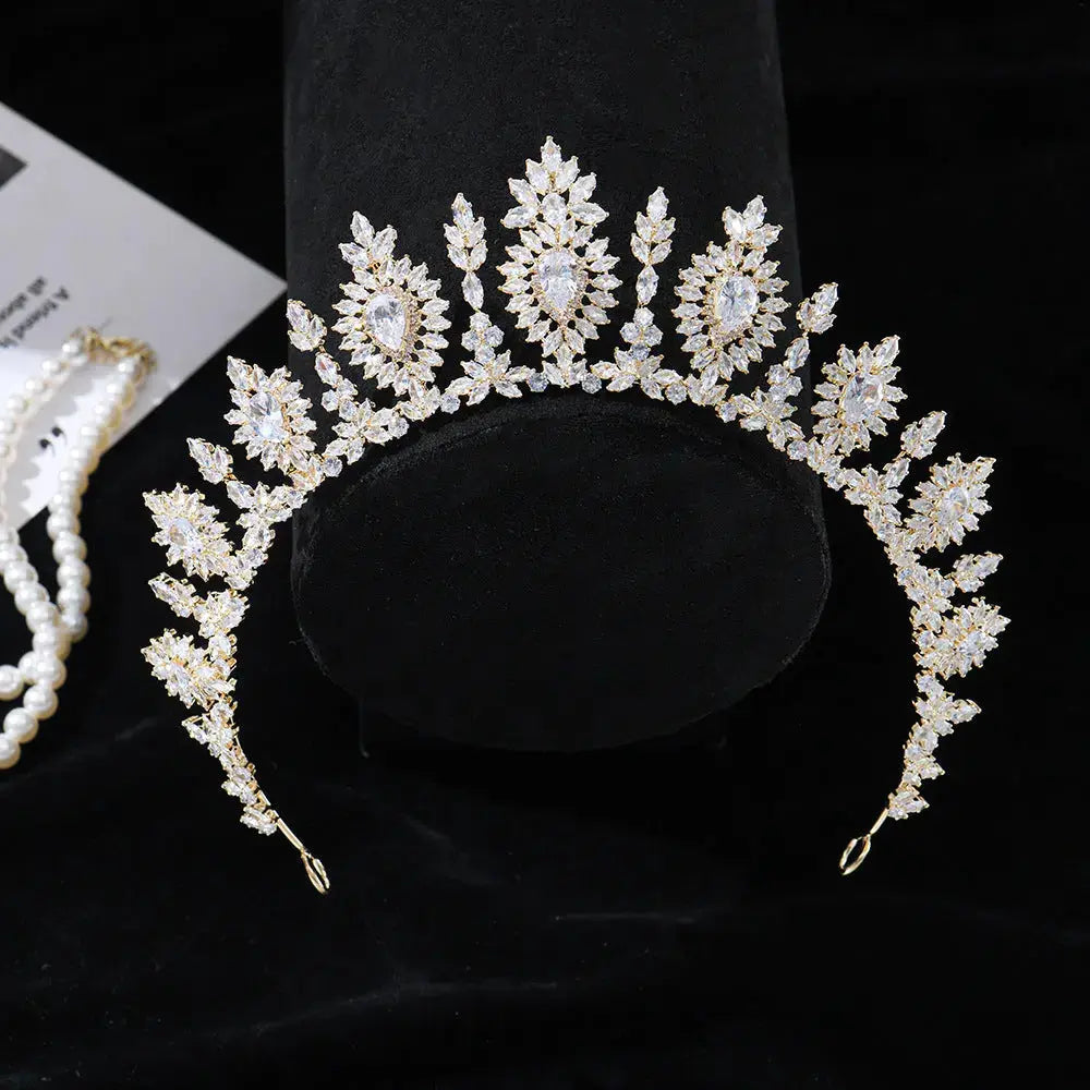 Luxurious Gold Sunburst Crystal Bridal Tiara HP019 