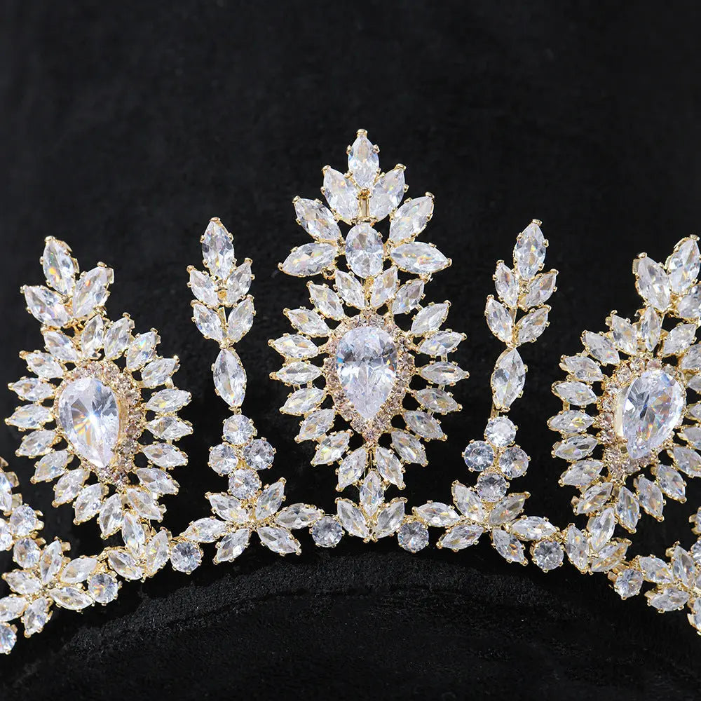 Luxurious Gold Sunburst Crystal Bridal Tiara HP019-6