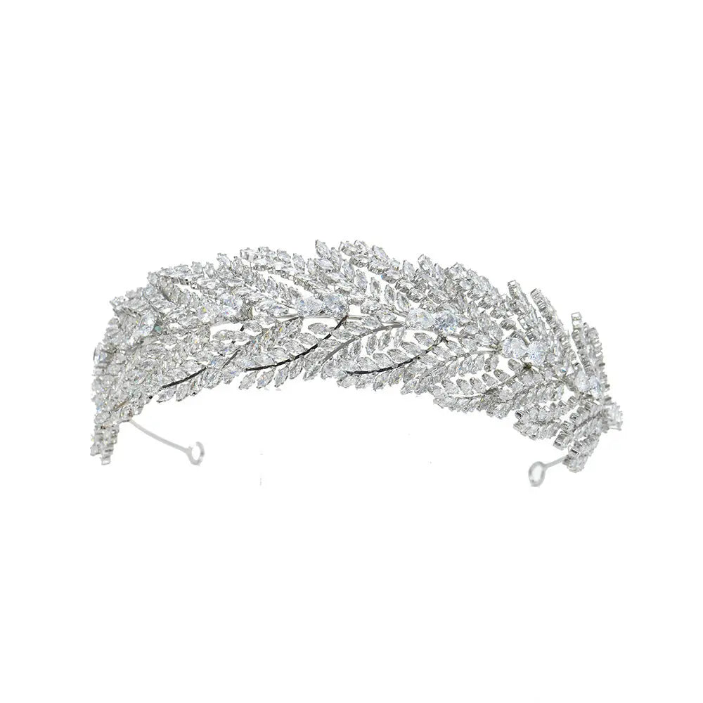 Luxurious Feather Crystal Bridal Tiara Full Rhinestone Wedding Crown for Women HP020-7