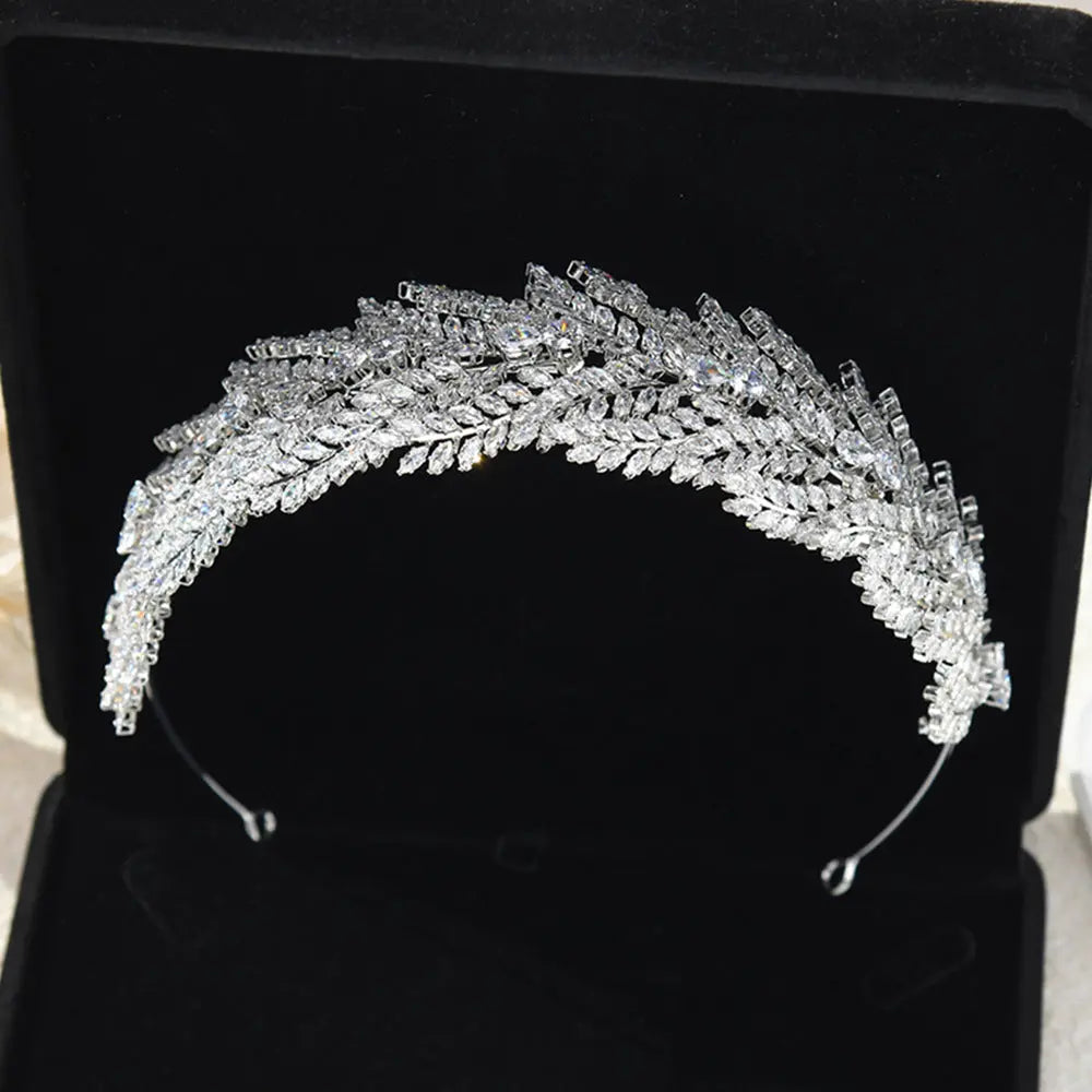 Luxurious Feather Crystal Bridal Tiara Full Rhinestone Wedding Crown for Women HP020-4