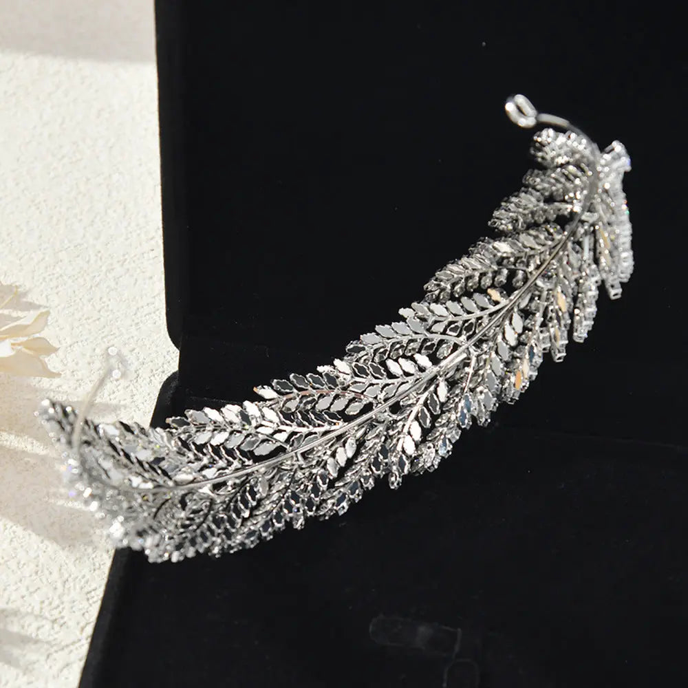 Luxurious Feather Crystal Bridal Tiara Full Rhinestone Wedding Crown for Women HP020-5