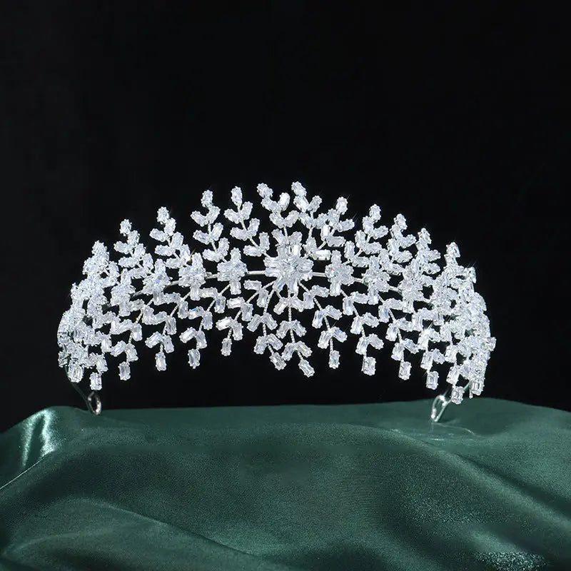 Sparkling Cubic Zirconia Bridal Tiara Floral and Leaf Bridal Headband Wedding Hair Accessories HP022-5