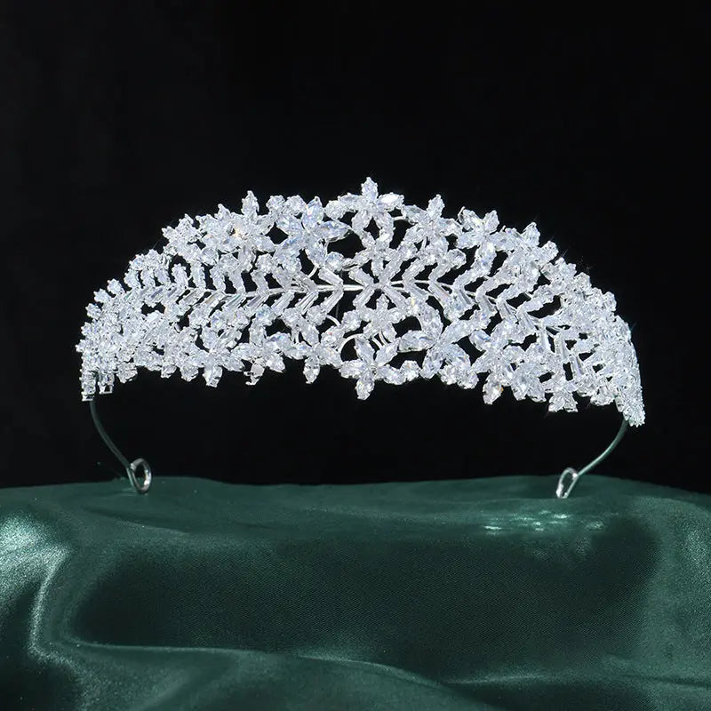 Sparkling Cubic Zirconia Bridal Tiara Floral and Leaf Bridal Headband Wedding Hair Accessories HP022-4