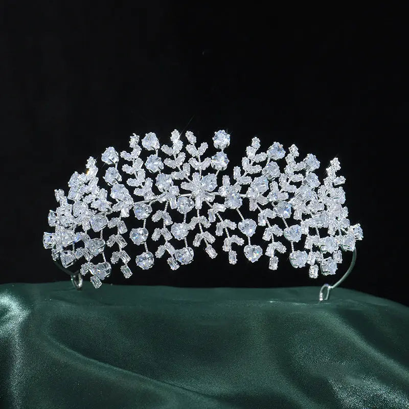 Sparkling Cubic Zirconia Bridal Tiara Floral and Leaf Bridal Headband Wedding Hair Accessories HP022-6