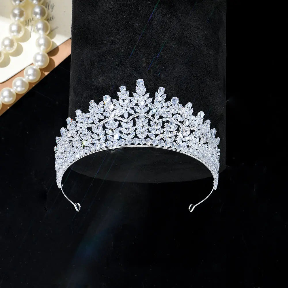 Luxury Leaf Cubic Zirconia Bridal Tiara Crown Elegant Crystal Wedding Headband Hair Accessories HP023-12