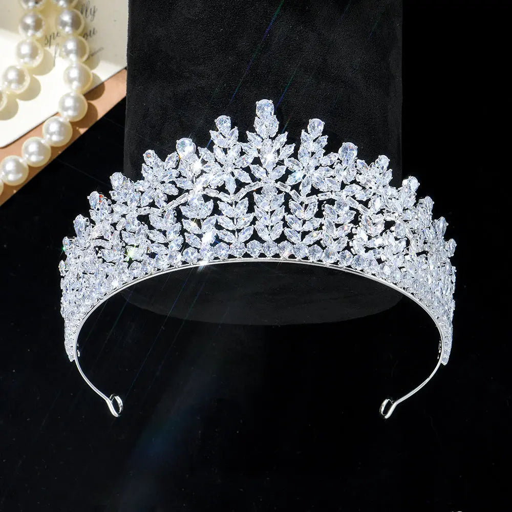 Luxury Leaf Cubic Zirconia Bridal Tiara Crown Elegant Crystal Wedding Headband Hair Accessories HP023-3