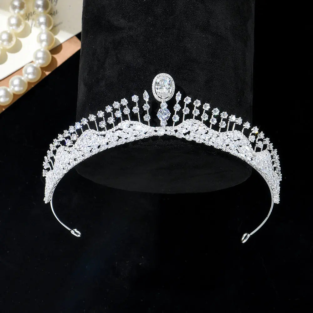 Luxury Leaf Cubic Zirconia Bridal Tiara Crown Elegant Crystal Wedding Headband Hair Accessories HP023-9