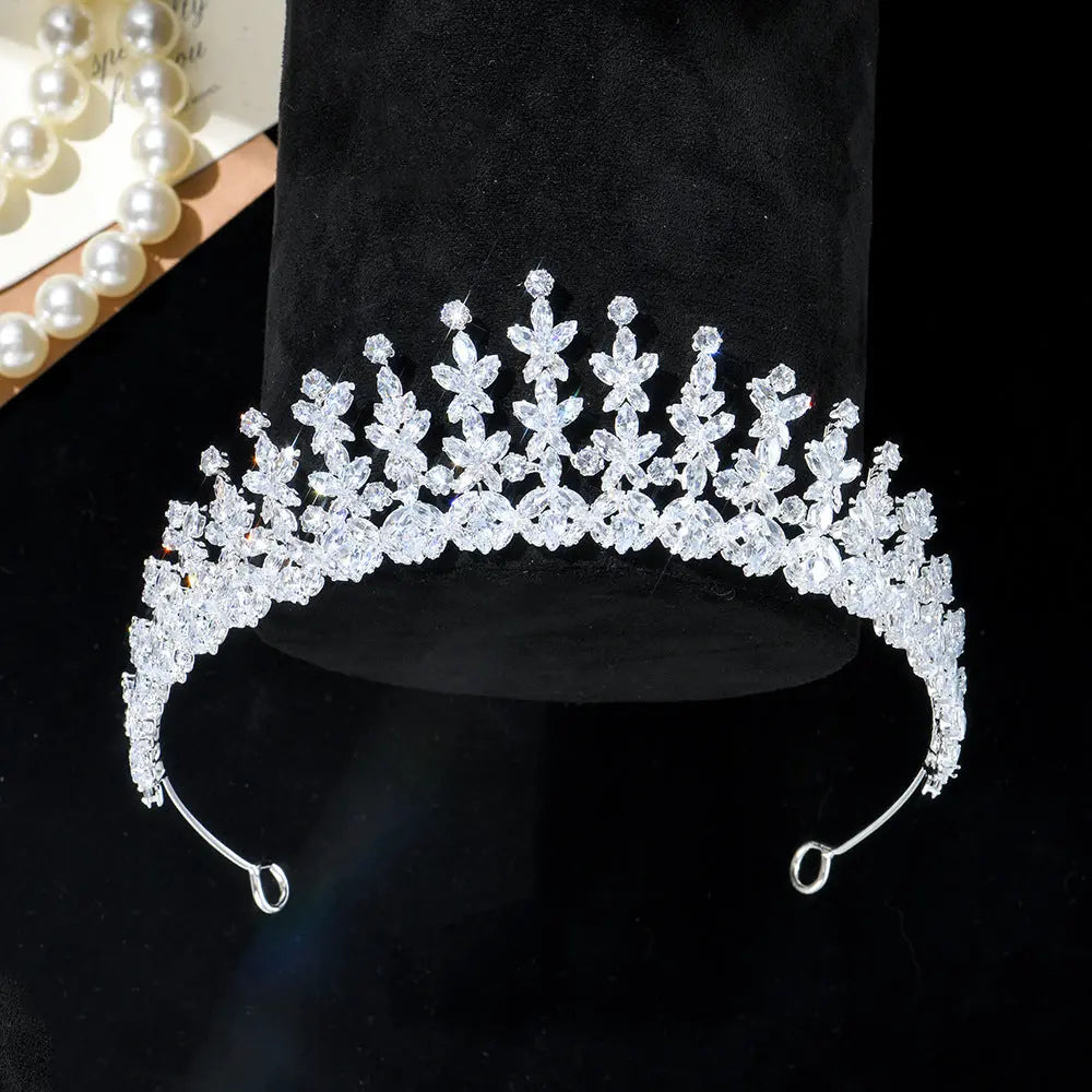 Luxury Leaf Cubic Zirconia Bridal Tiara Crown Elegant Crystal Wedding Headband Hair Accessories HP023-11