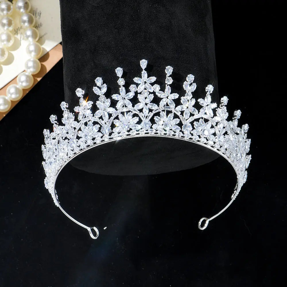 Luxury Leaf Cubic Zirconia Bridal Tiara Crown Elegant Crystal Wedding Headband Hair Accessories HP023-4