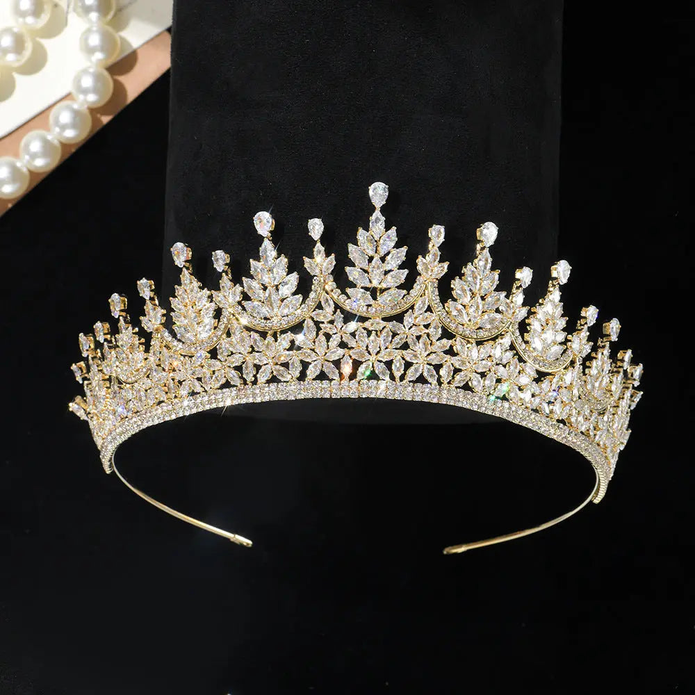 Luxury Leaf Cubic Zirconia Bridal Tiara Crown Elegant Crystal Wedding Headband Hair Accessories HP023-5
