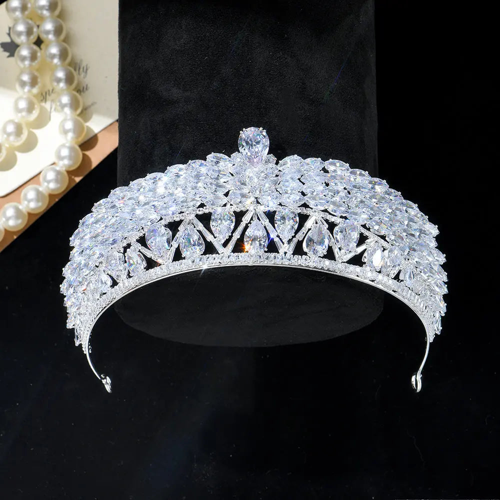 Luxury Leaf Cubic Zirconia Bridal Tiara Crown Elegant Crystal Wedding Headband Hair Accessories HP023-7