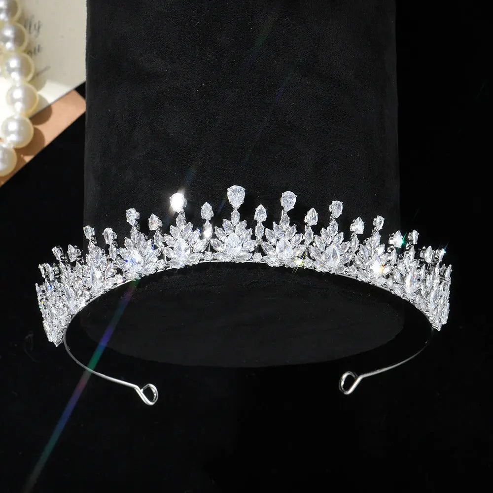 Luxury Leaf Cubic Zirconia Bridal Tiara Crown Elegant Crystal Wedding Headband Hair Accessories HP023