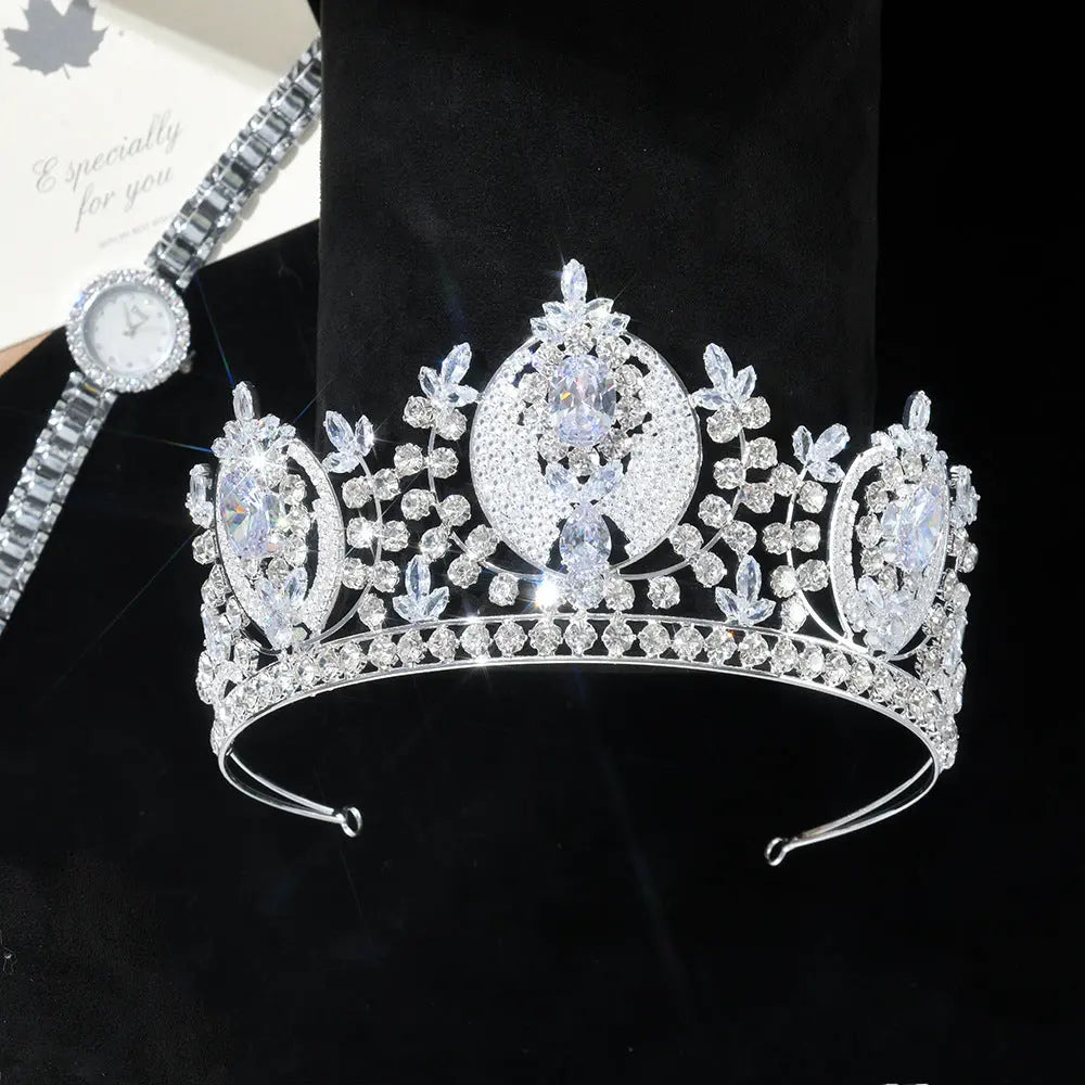 Luxurious Cubic Zirconia Royal Bridal Crown Baroque Wedding Tiara Statement Hair Accessories HP024