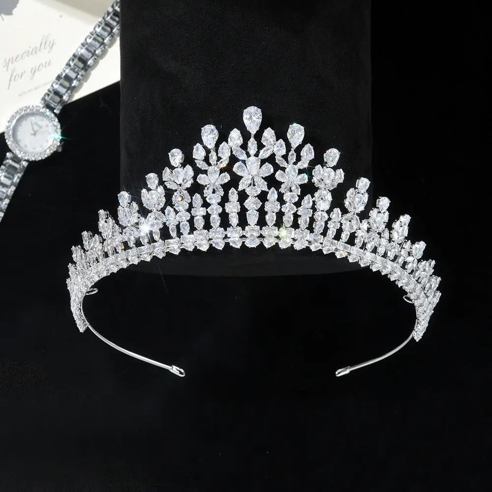 Luxurious Cubic Zirconia Royal Bridal Crown Baroque Wedding Tiara Statement Hair Accessories HP024-6