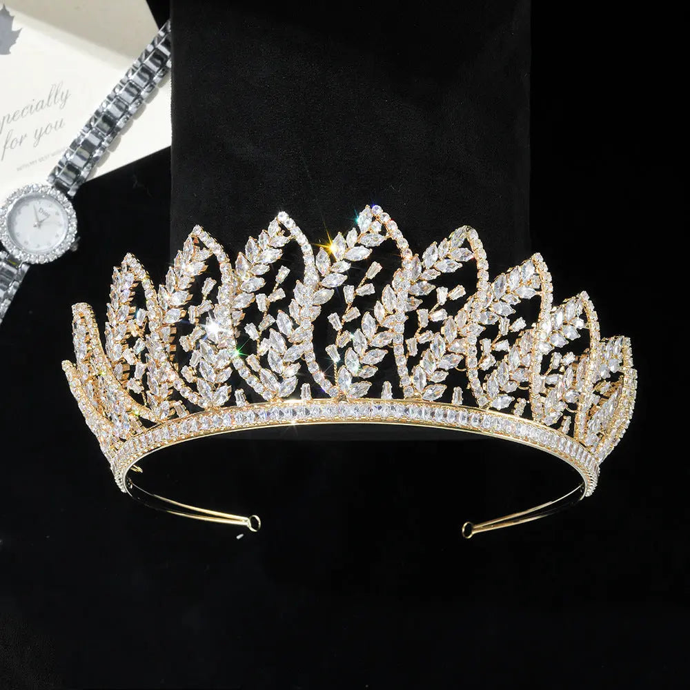 Luxurious Cubic Zirconia Royal Bridal Crown Baroque Wedding Tiara Statement Hair Accessories HP024-7