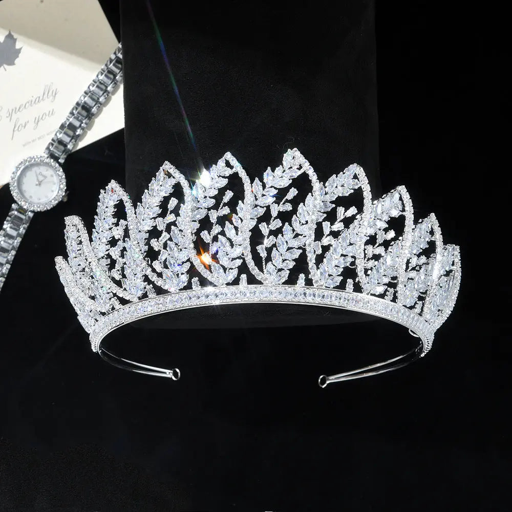 Luxurious Cubic Zirconia Royal Bridal Crown Baroque Wedding Tiara Statement Hair Accessories HP024-8