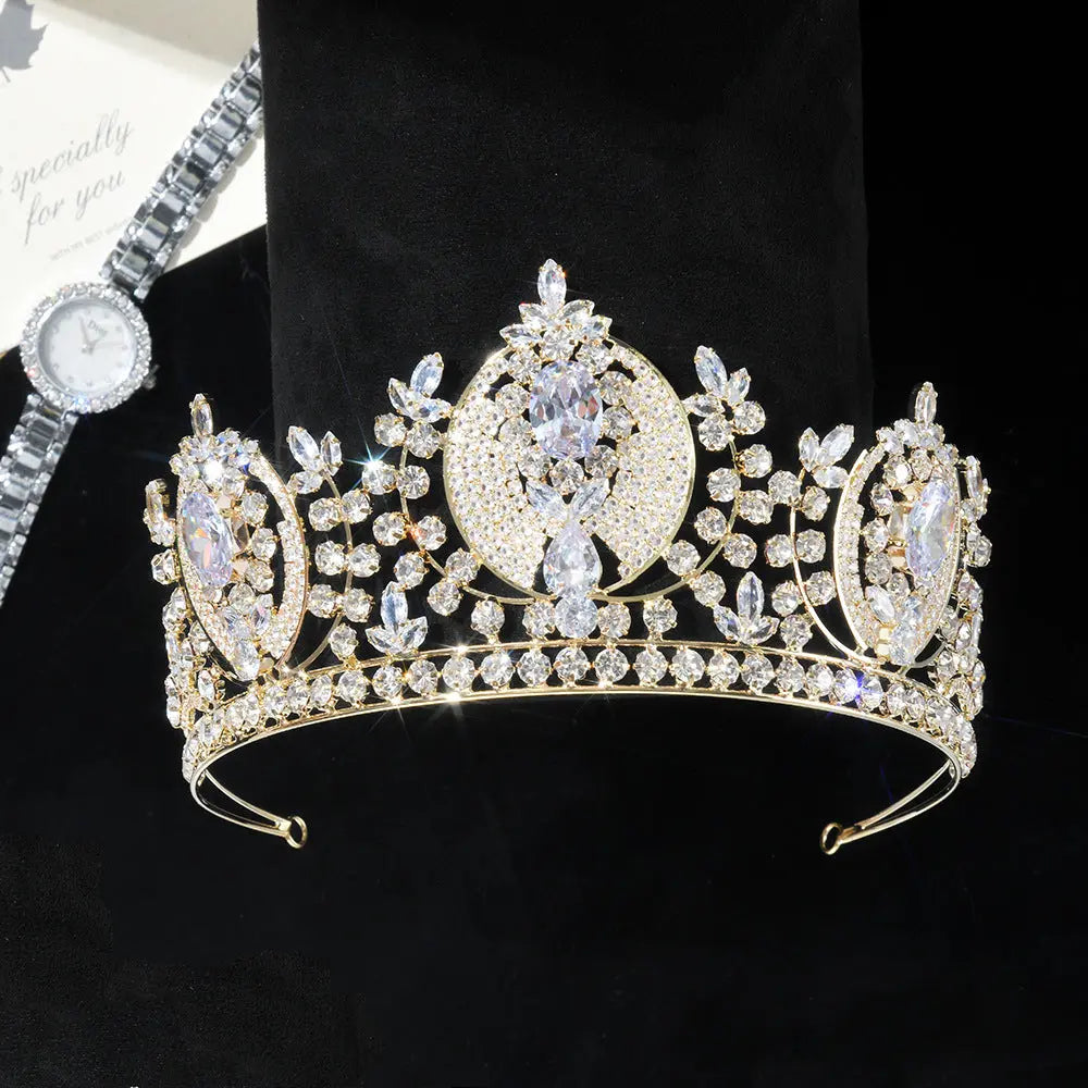 Luxurious Cubic Zirconia Royal Bridal Crown Baroque Wedding Tiara Statement Hair Accessories HP024