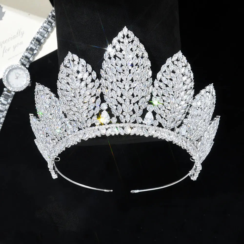 Luxurious Cubic Zirconia Royal Bridal Crown Baroque Wedding Tiara Statement Hair Accessories HP024-4