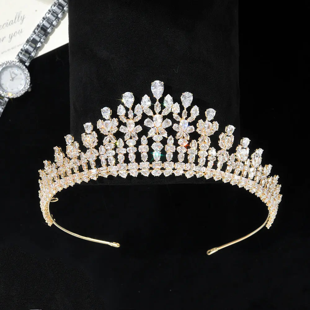 Luxurious Cubic Zirconia Royal Bridal Crown Baroque Wedding Tiara Statement Hair Accessories HP024-5