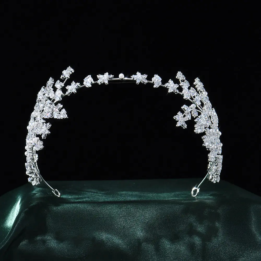 Delicate Pearl and Crystal Vine Bridal Headband Floral Branch Wedding Hair Accessories HP025-3