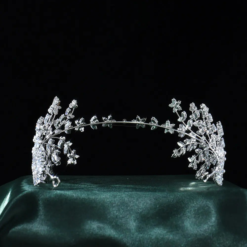 Delicate Pearl and Crystal Vine Bridal Headband Floral Branch Wedding Hair Accessories HP025-4