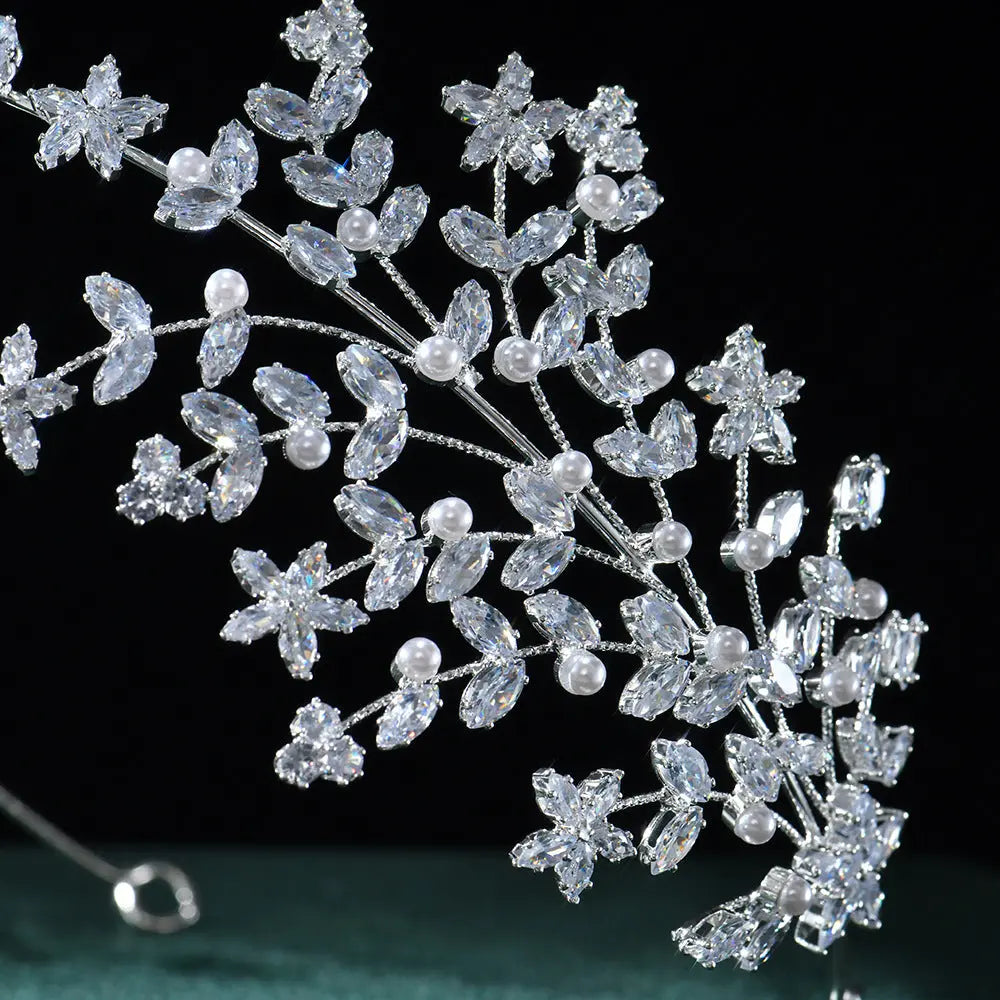 Delicate Pearl and Crystal Vine Bridal Headband Floral Branch Wedding Hair Accessories HP025-5