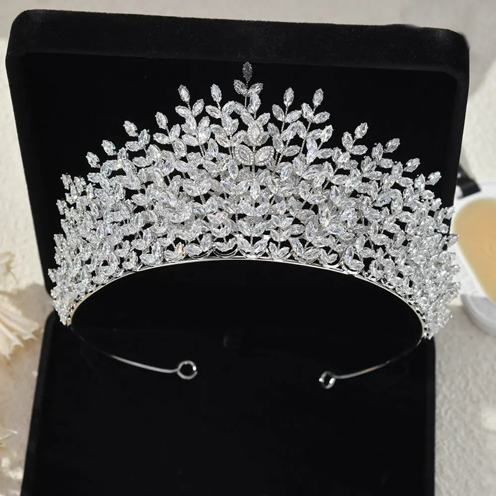 Luxury Marquise Leaf Crystal Bridal Tiara Crown Sparkling Wedding Headband for Women HP027