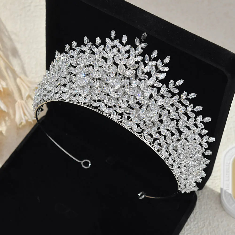 Luxury Marquise Leaf Crystal Bridal Tiara Crown Sparkling Wedding Headband for Women HP027