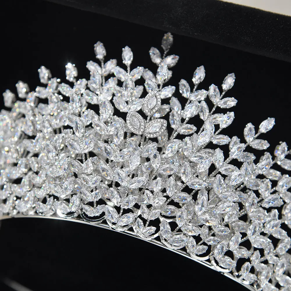 Luxury Marquise Leaf Crystal Bridal Tiara Crown Sparkling Wedding Headband for Women HP027-3
