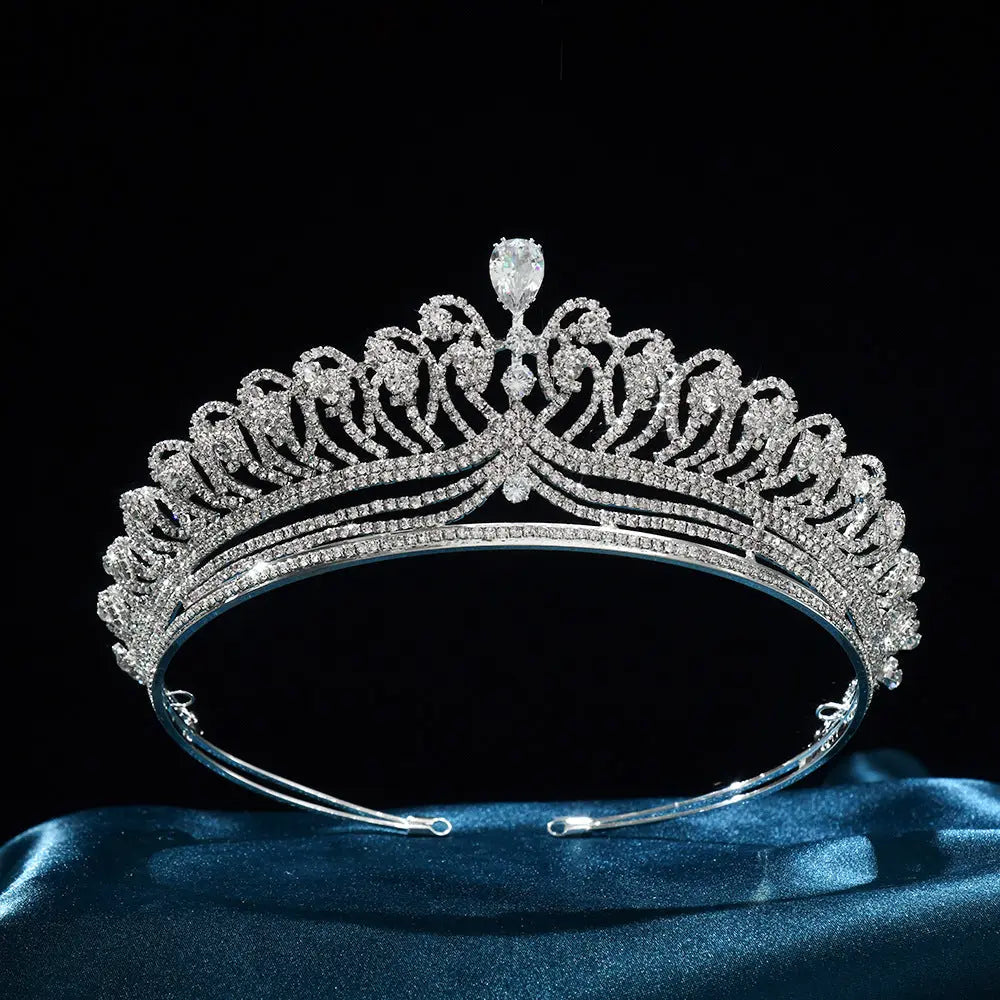 Sparkling Vintage Crystal Princess Tiara Crown Pear Cut Drop Silver Bridal Headband HP029