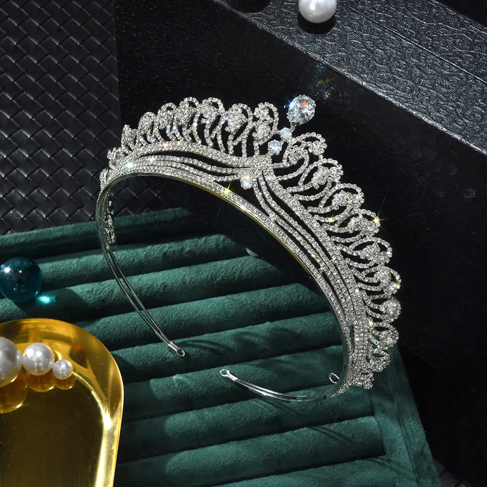Sparkling Vintage Crystal Princess Tiara Crown Pear Cut Drop Silver Bridal Headband HP029-3